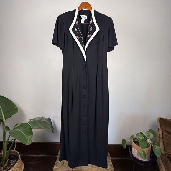 Vintage Romantic Floral Embroidery Vintage Ankle Length Dress - Picture 1 of 9